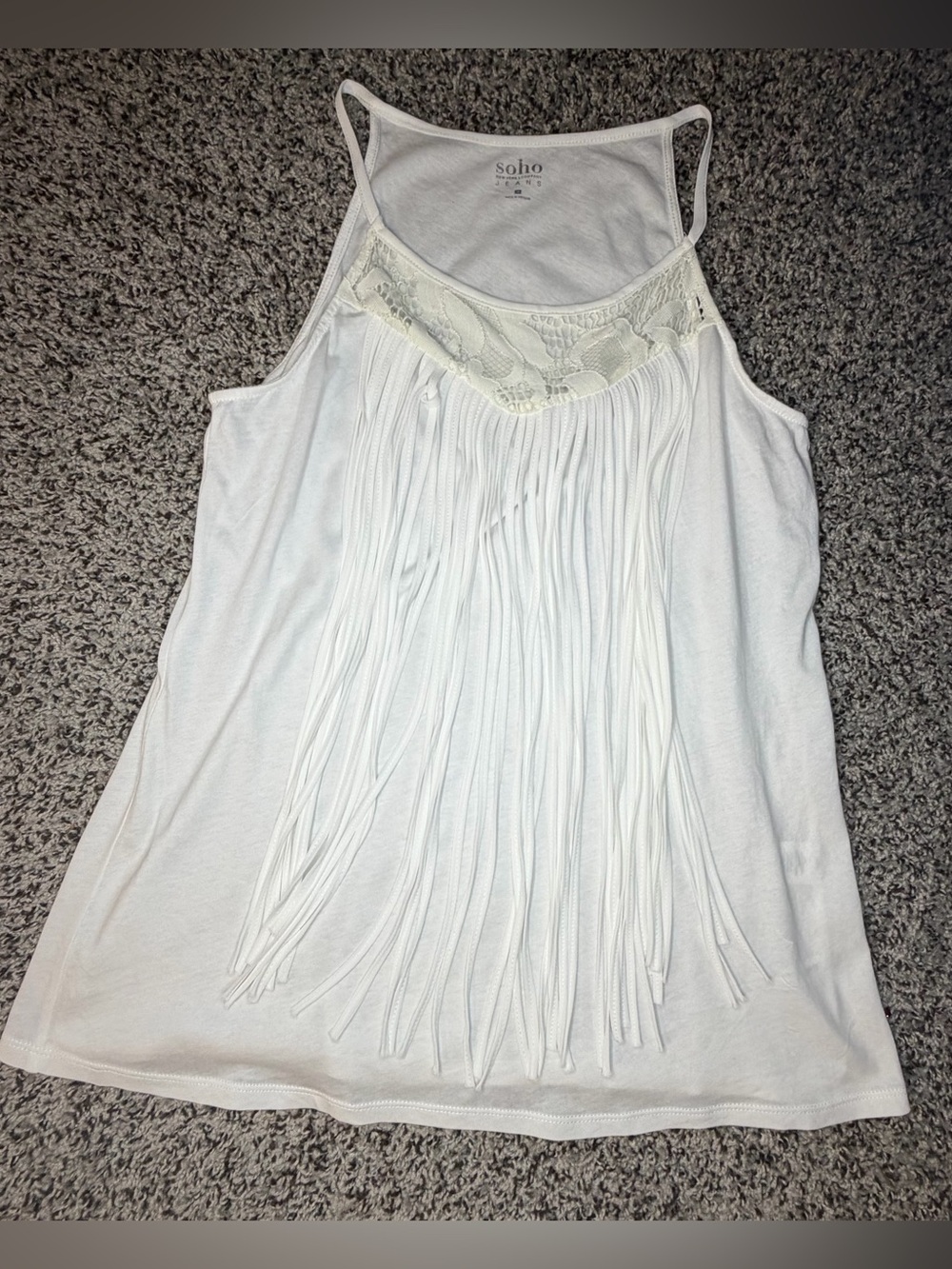 SOHO White Fringe Tank Top Women’s Sz M Boho Festival Western Fairy